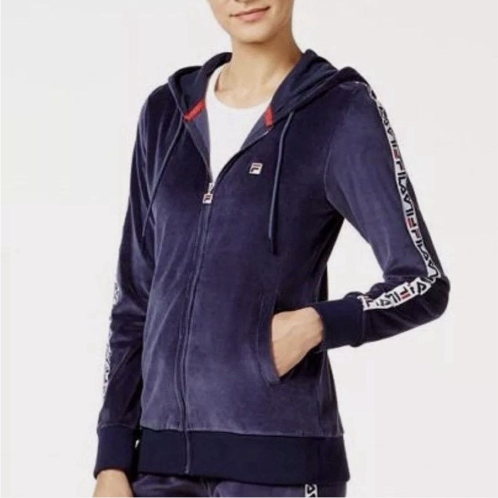 FILA Sz L UNISEX Dark Blue VELOUR and Red/White stripe detail Apparel - Picture 5 of 11
